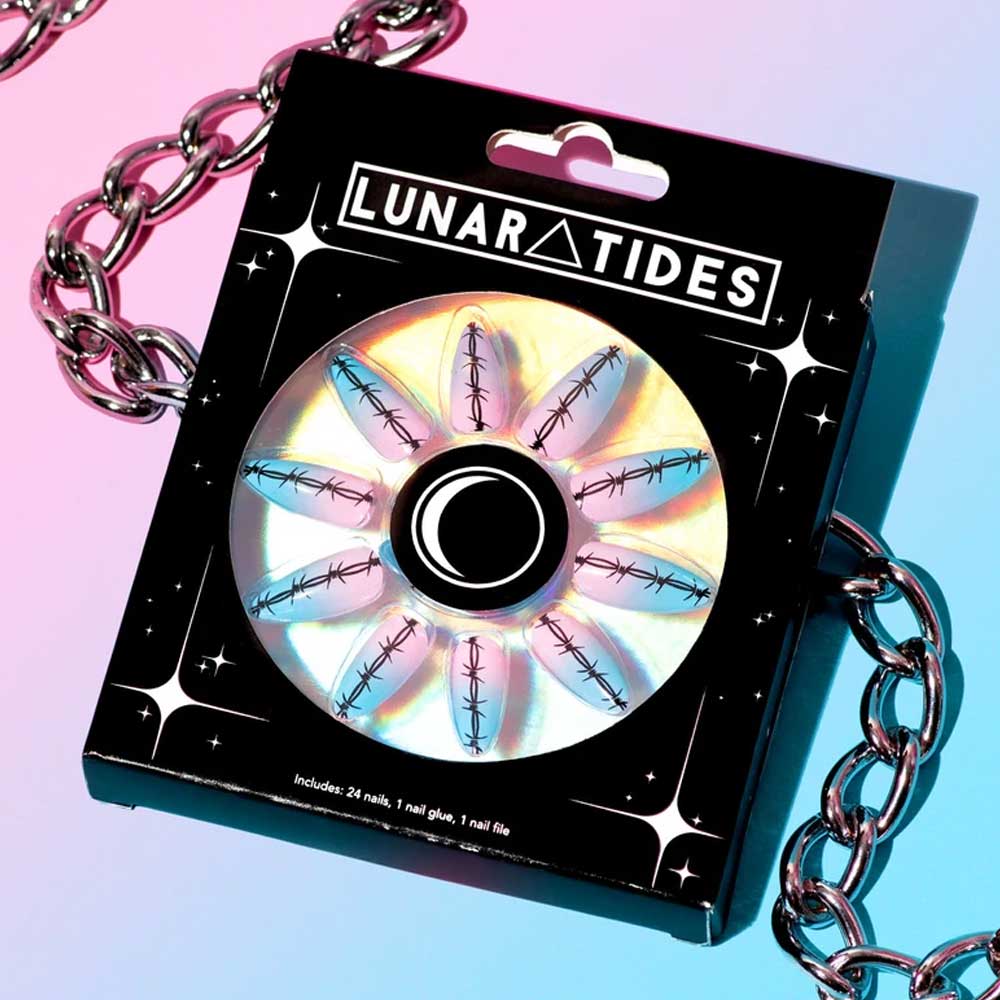 Lunar Tides - Barbed Wire Falsche Fingernägel - Blau/Rosa